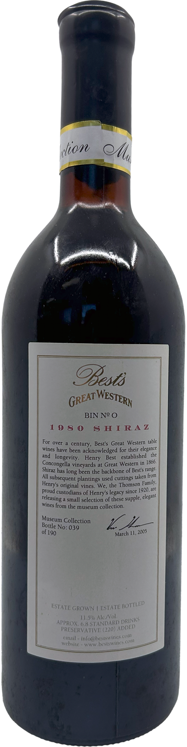 Best's Great Western Bin No 0 Shiraz 1980