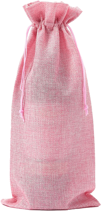 Burlap Drawstring Wine Bag - Pink